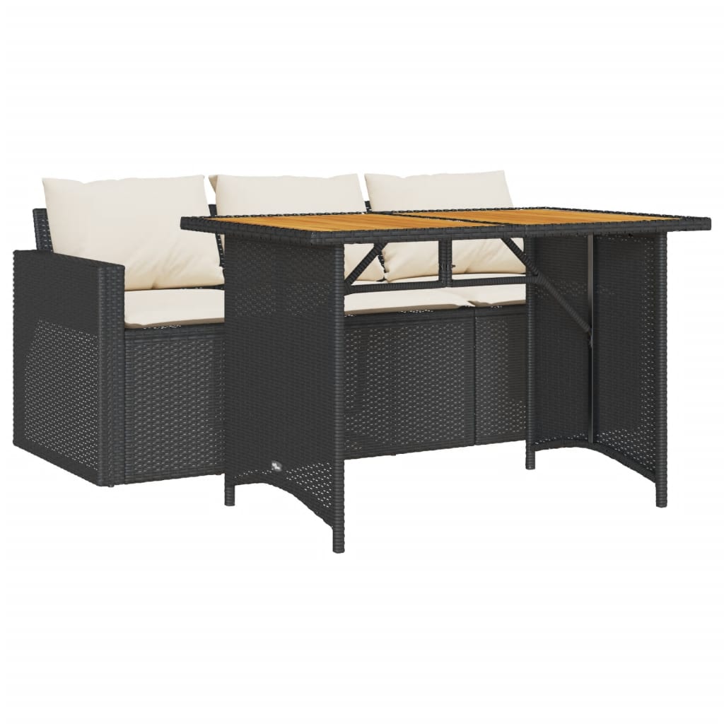 Garden Dining Set Black PE Rattan 3-Seater Removable Covers