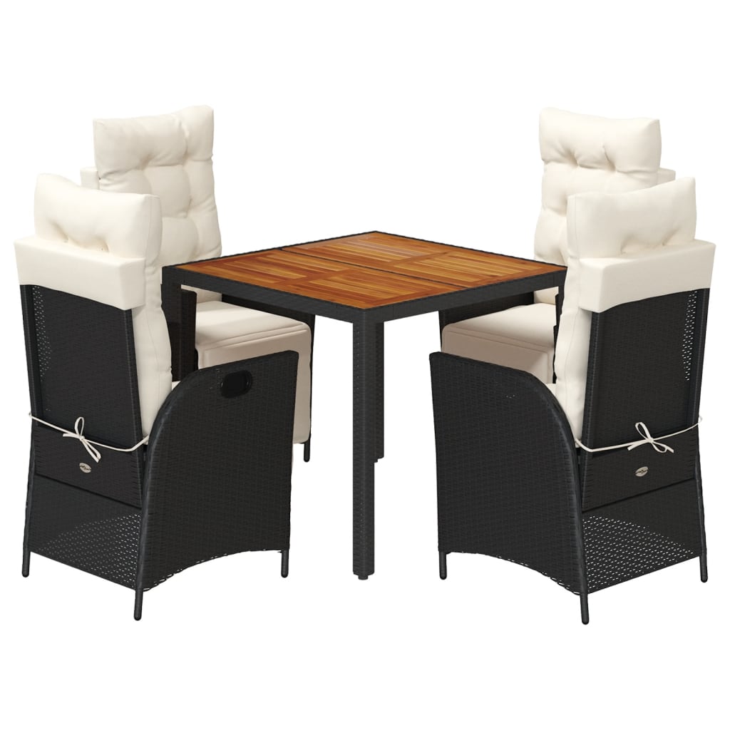 Garden Dining Set Black PE rattan 5 Piece Adjustable Footrests