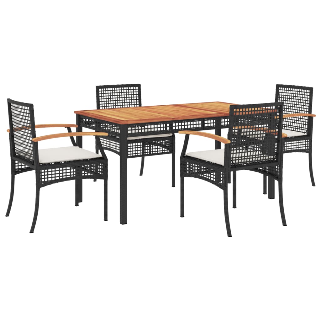 Garden Dining Set Black PE Rattan 5 piece set