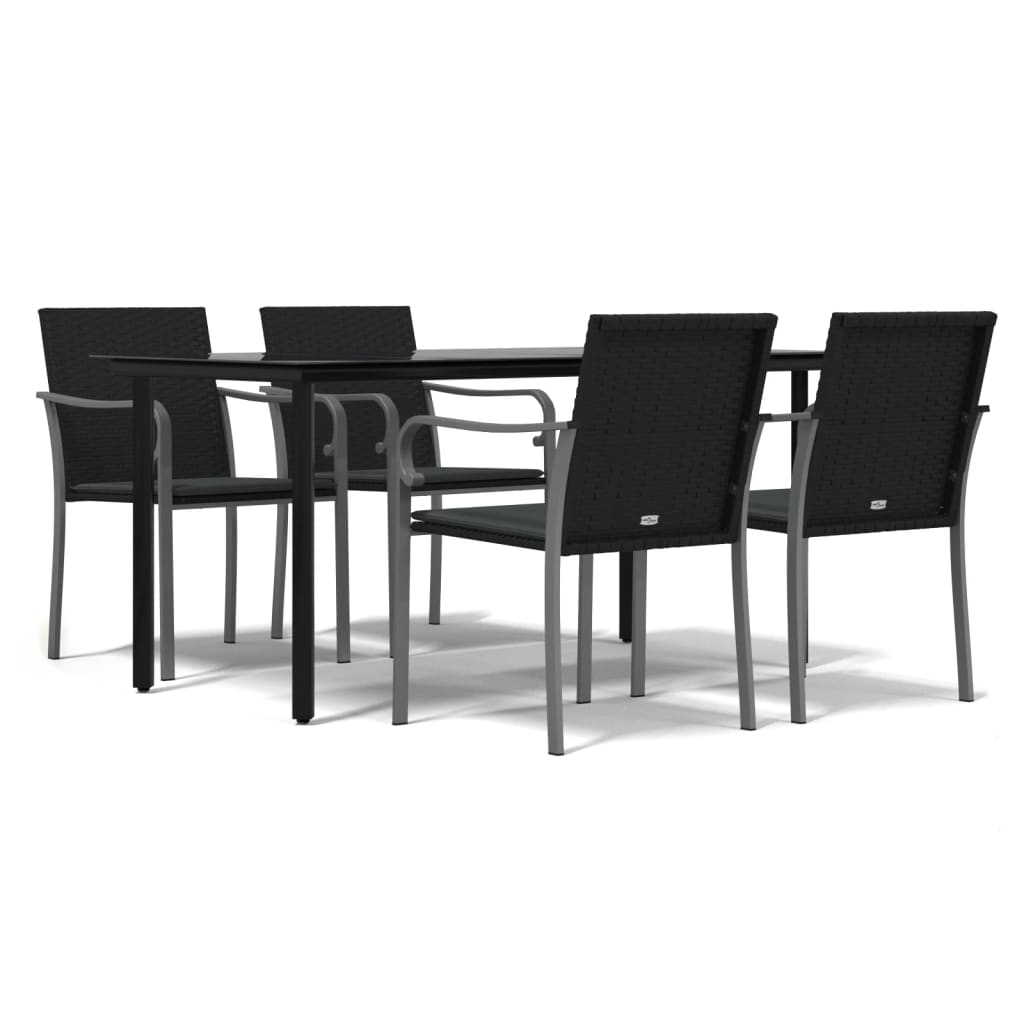 Garden Dining Set Black PE Rattan 5 Piece Set Durable
