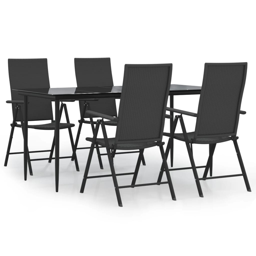 Garden Dining Set Black PE rattan 5-piece set Foldable