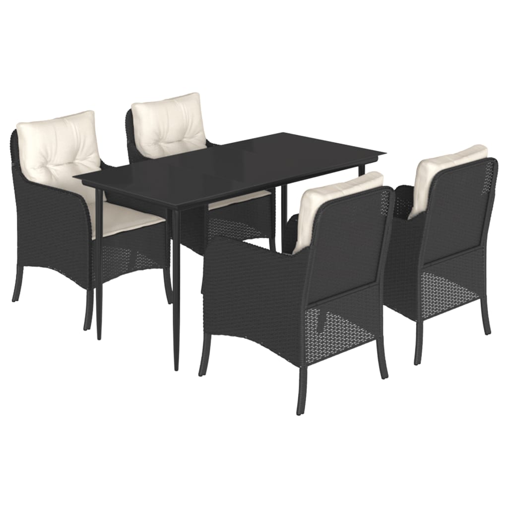 Garden Dining Set Black PE Rattan 5-Piece Set for 4 People
