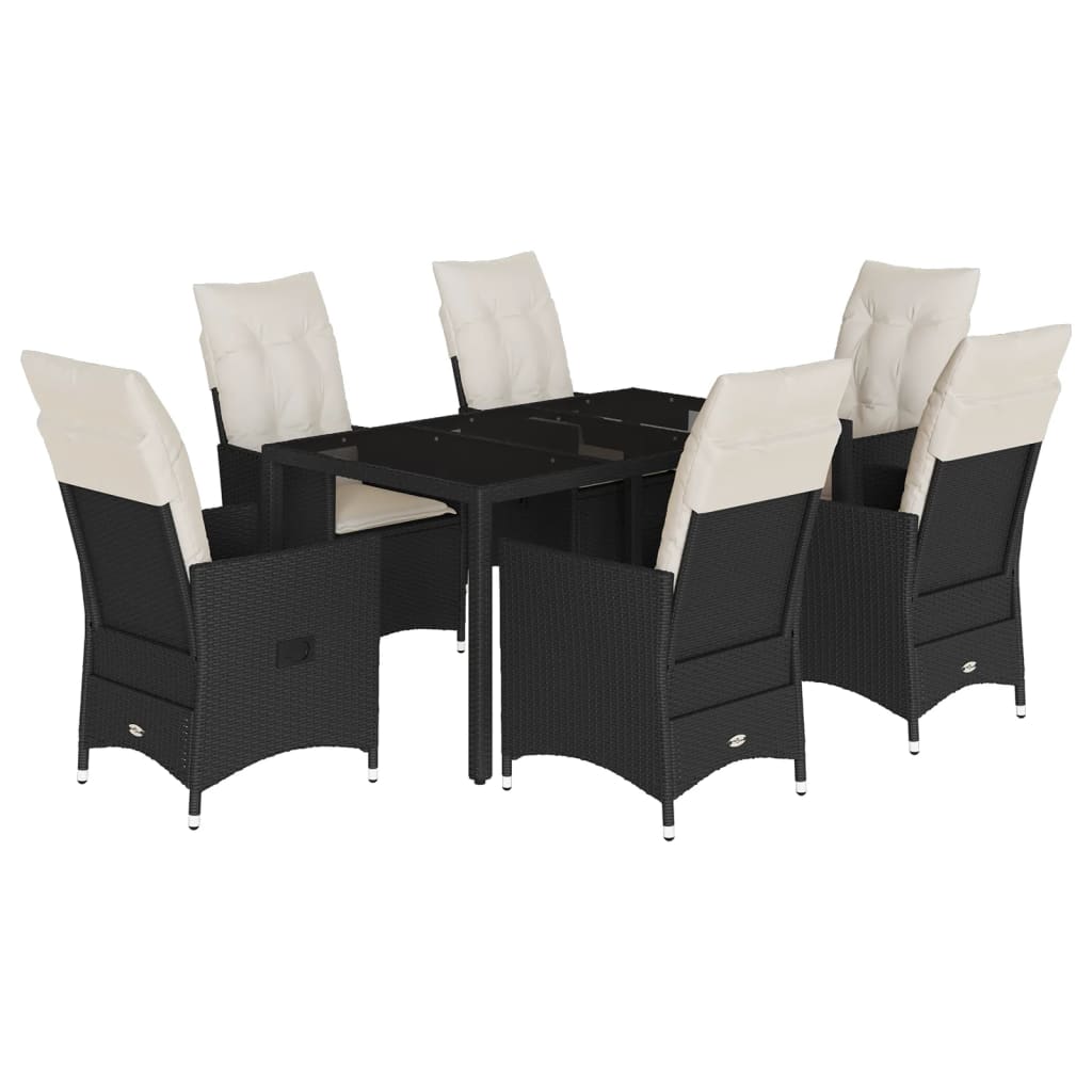 Garden Dining Set Black PE Rattan 6-seater Adjustable Armrests