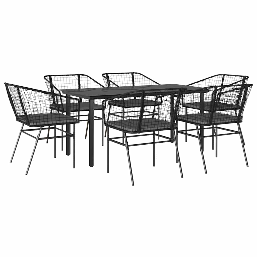 Garden Dining Set Black PE Rattan 6-seater Removable Covers