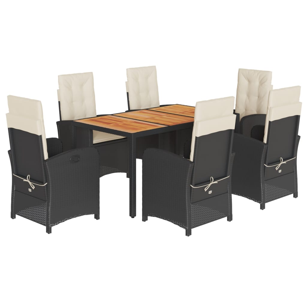 Garden Dining Set Black PE rattan 7 Piece Adjustable Feet