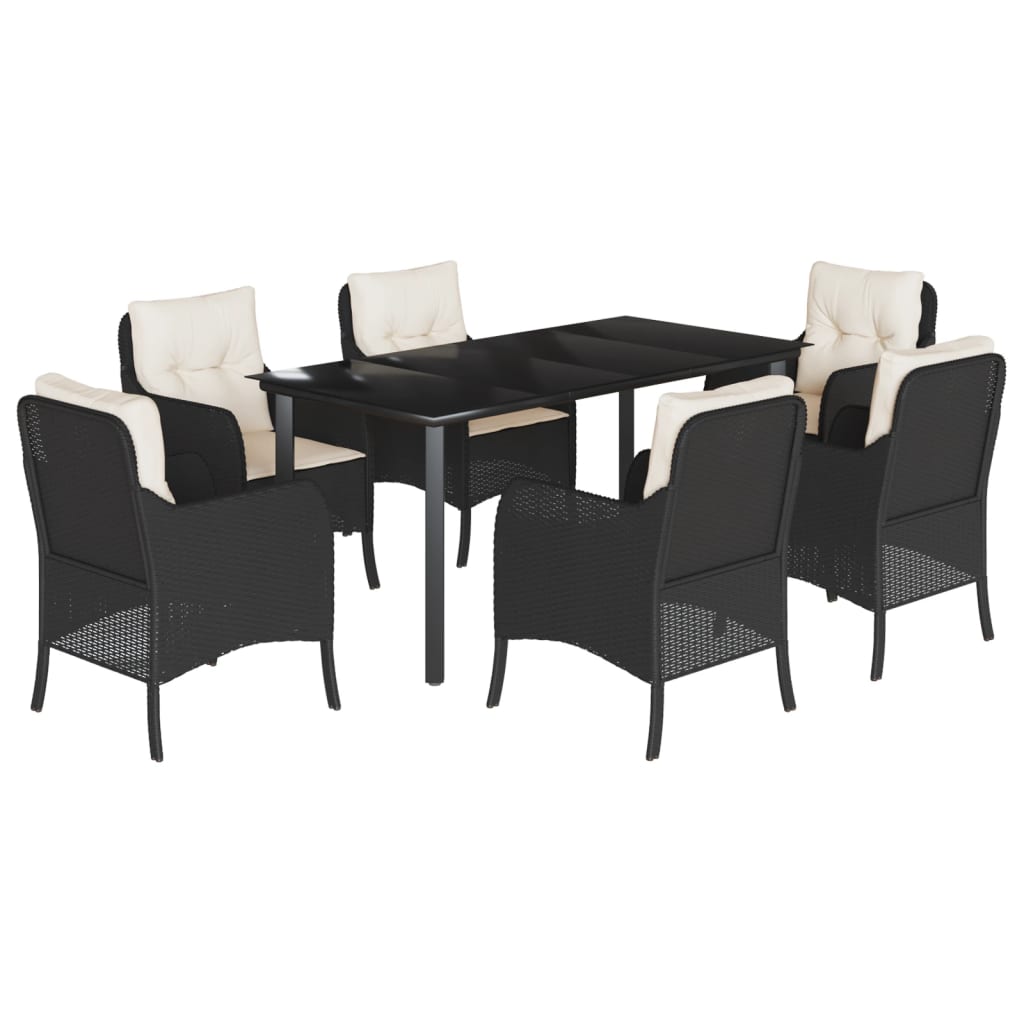 Garden Dining Set Black PE rattan 7 Piece Removable Covers