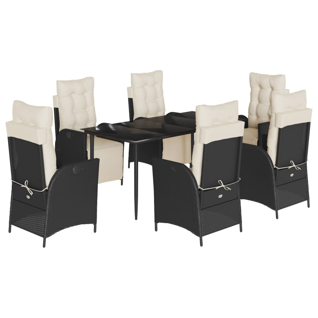 Garden Dining Set Black PE Rattan 7 Piece Removable Covers