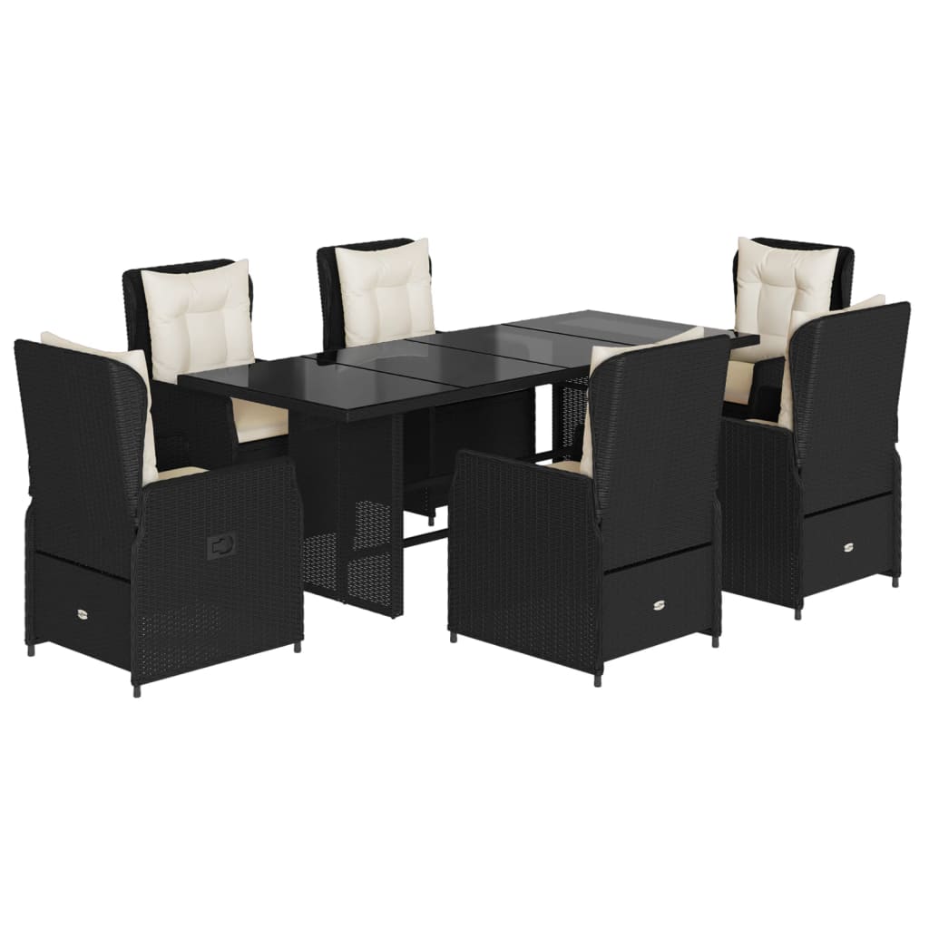 Garden Dining Set Black PE rattan 7 Piece Set Adjustable Armrests