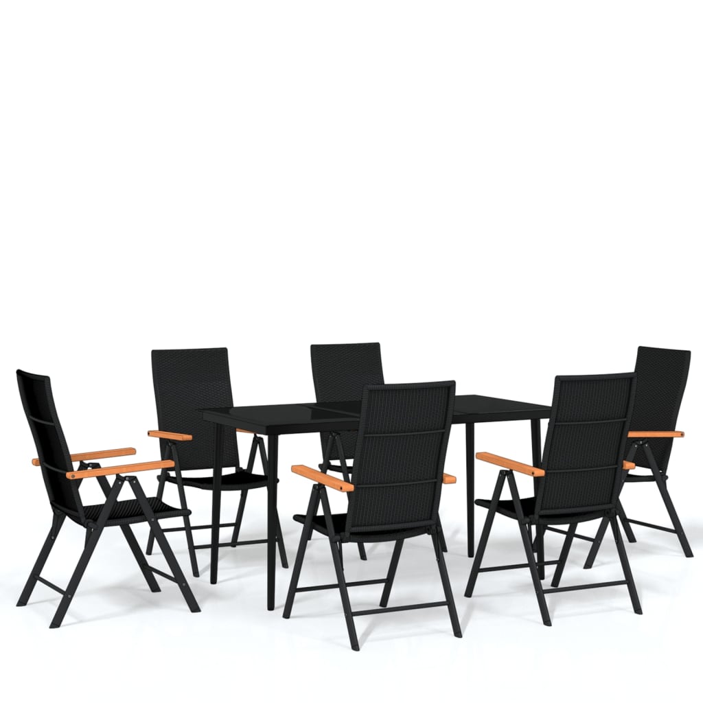 Garden Dining Set Black PE rattan 7 Piece Set Foldable