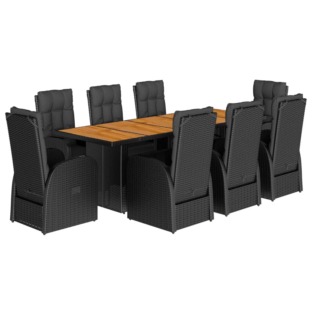 Garden Dining Set Black PE rattan 8-seater Adjustable Footrests