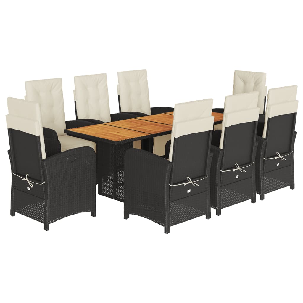 Garden Dining Set Black PE rattan 8-seater Adjustable Footrests