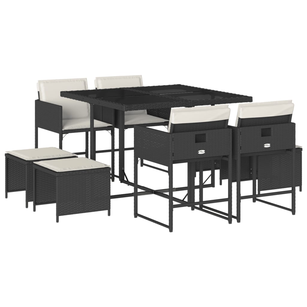 Garden Dining Set Black PE Rattan 8-seater Collapsible