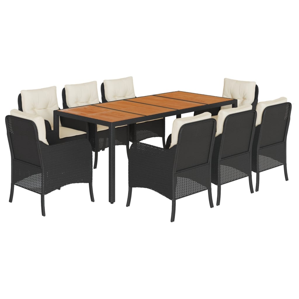 Garden Dining Set Black PE rattan 8-seater Removable Covers