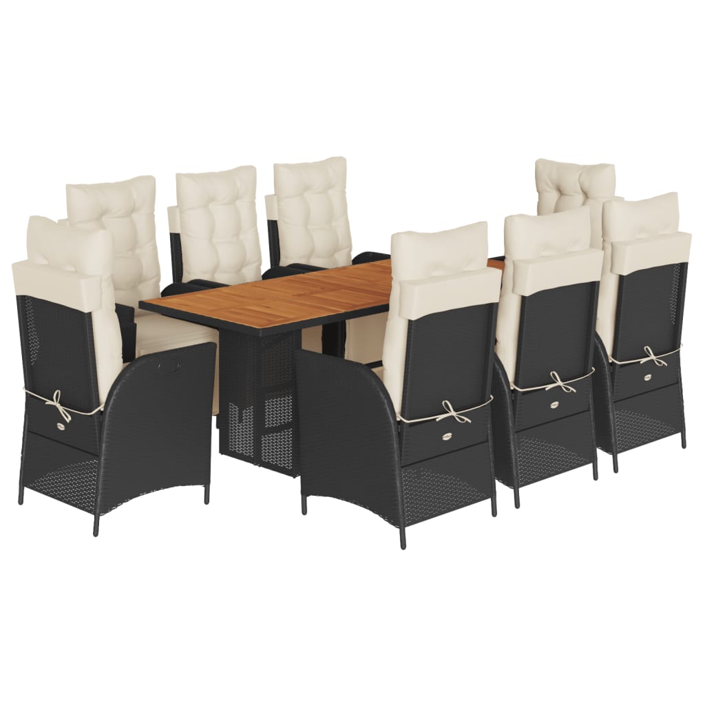Garden Dining Set Black PE rattan 9 Piece Set