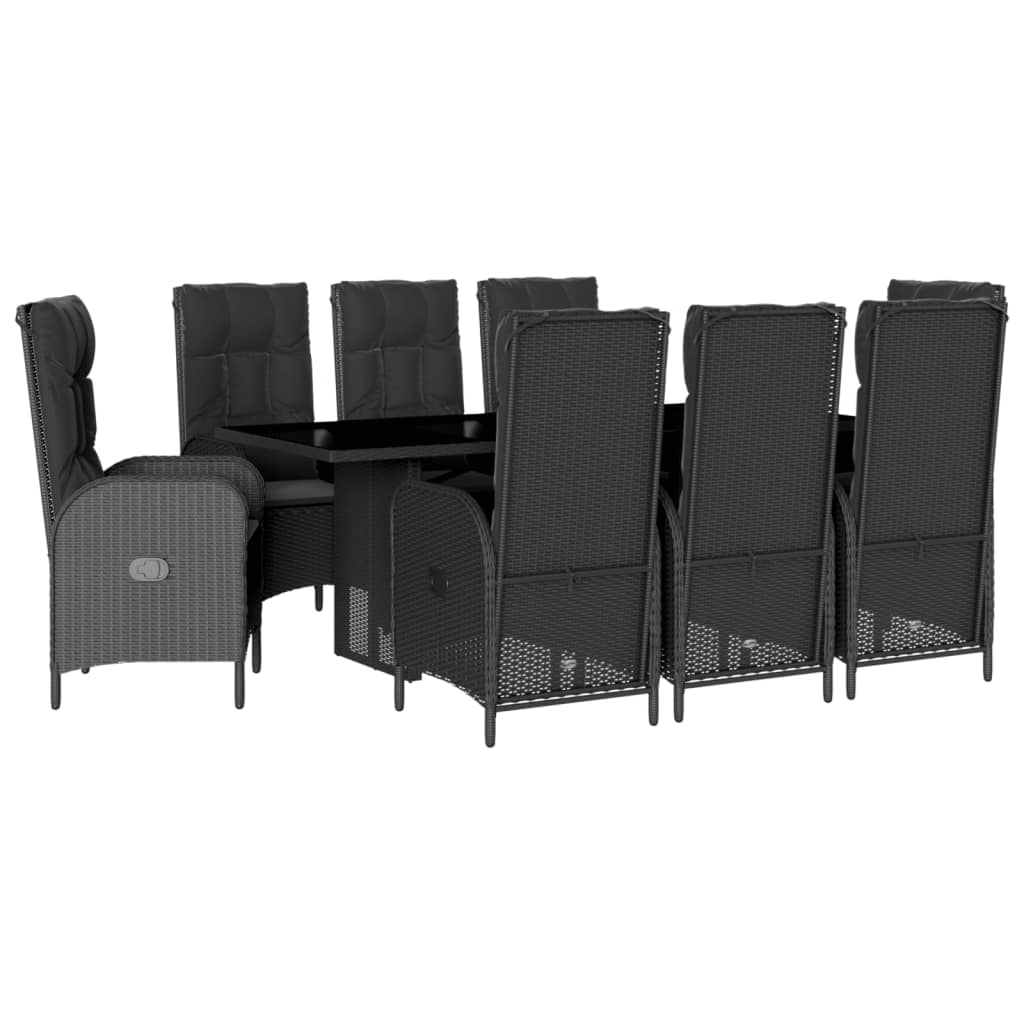 Garden Dining Set Black PE Rattan 9 Piece Set