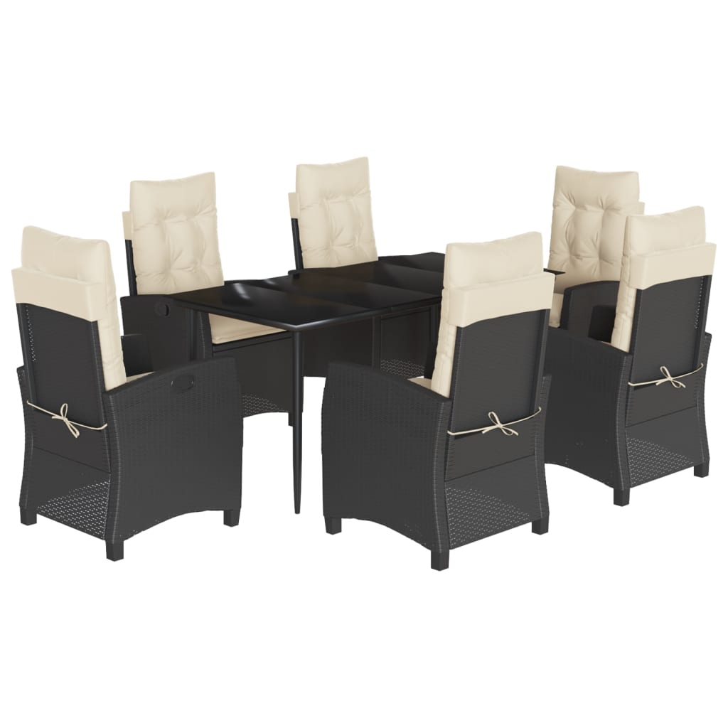 Garden Dining Set Black PE Rattan Large Adjustable Armrests