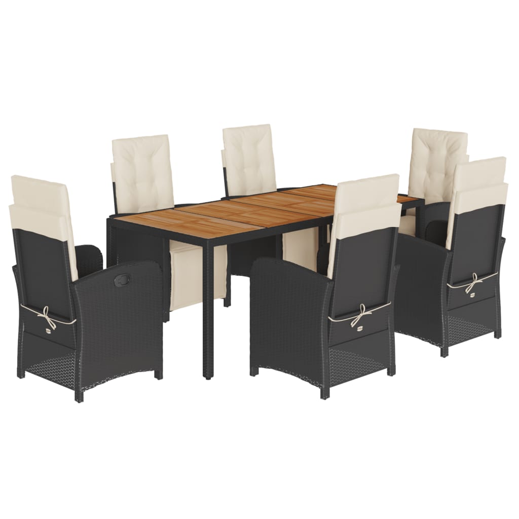 Garden Dining Set Black PE Rattan Large Adjustable Footrests