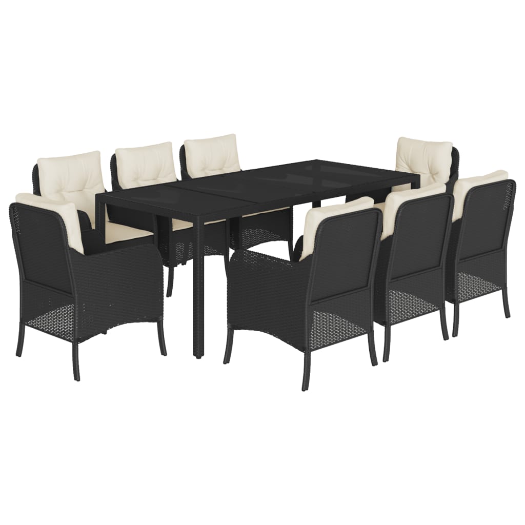 Garden Dining Set Black PE Rattan Large Removable Covers