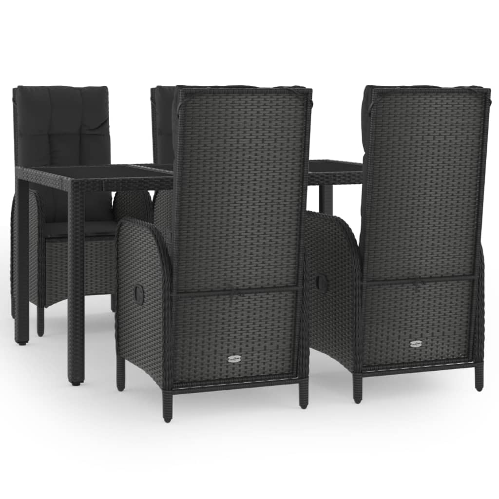 Garden Dining Set Black PE Rattan Medium Adjustable Armrests
