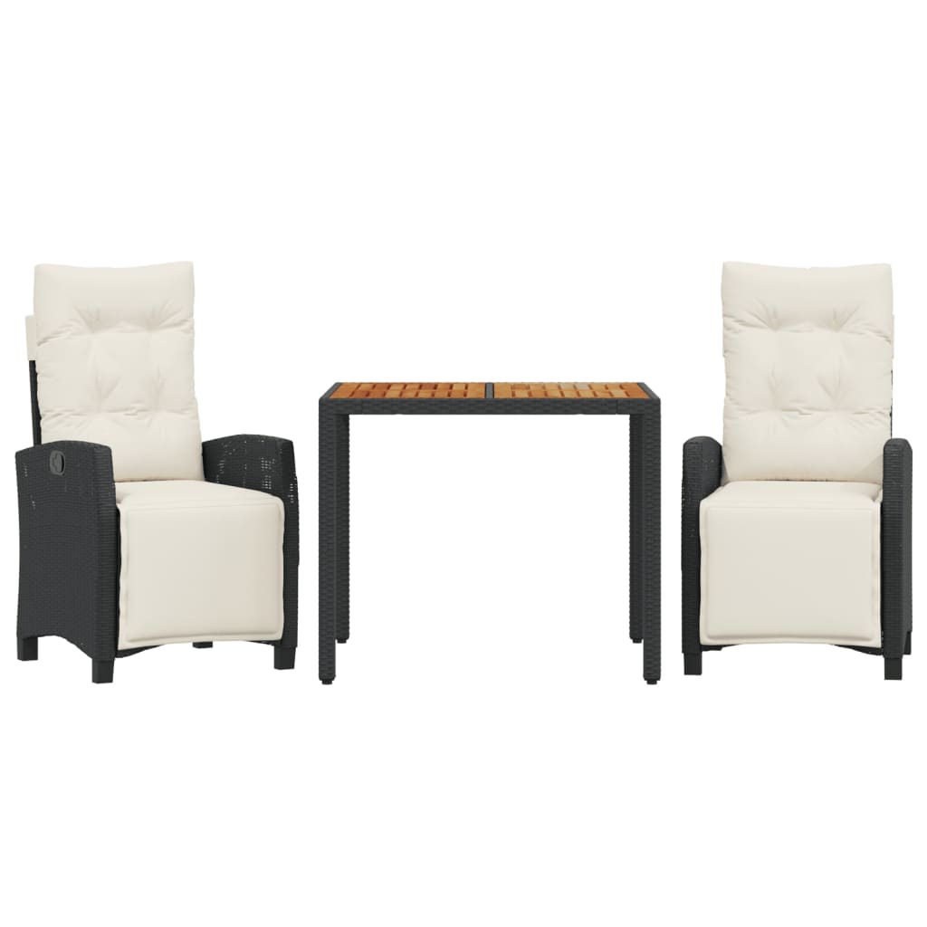 Garden Dining Set Black PE Rattan Medium Adjustable Footrests