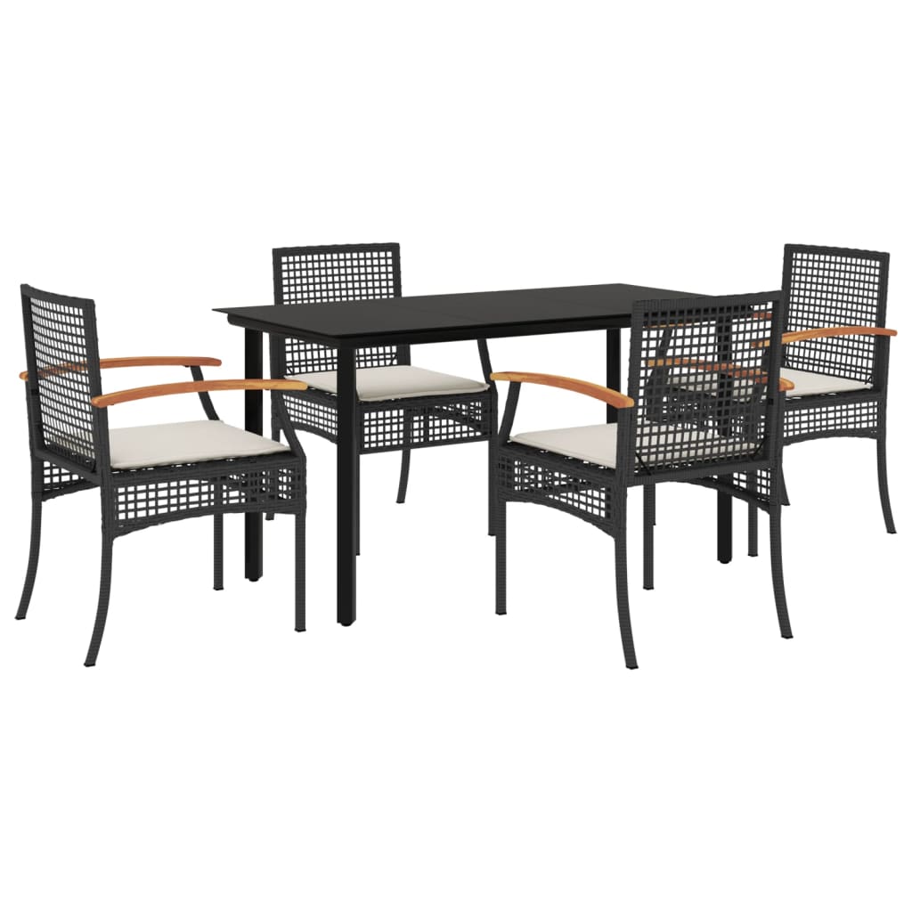 Garden Dining Set Black PE Rattan Medium Removable Covers