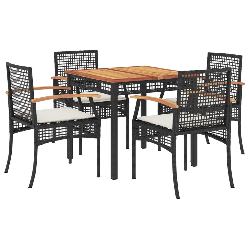 Garden Dining Set Black PE rattan Medium Removable Covers