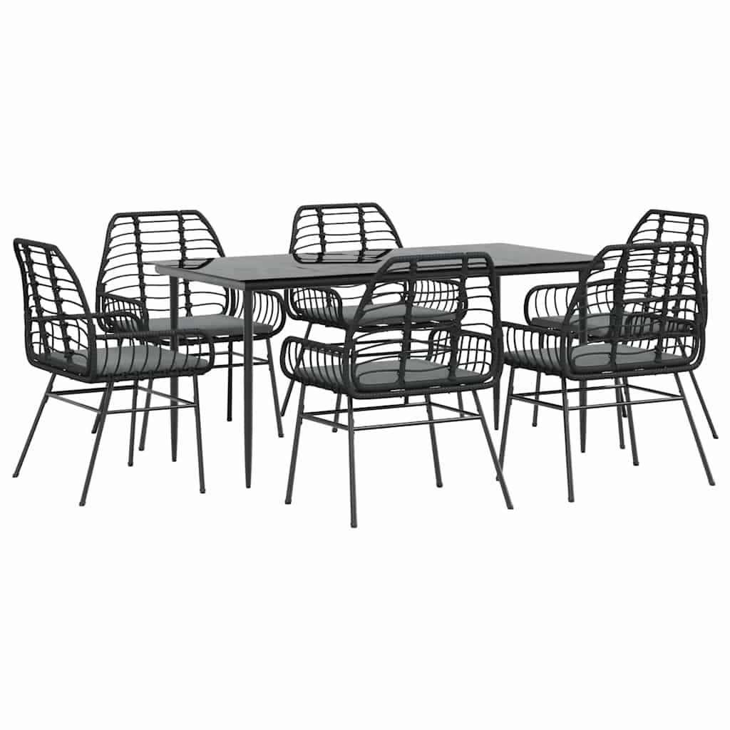 Garden Dining Set Black PE rattan Medium Removable Covers
