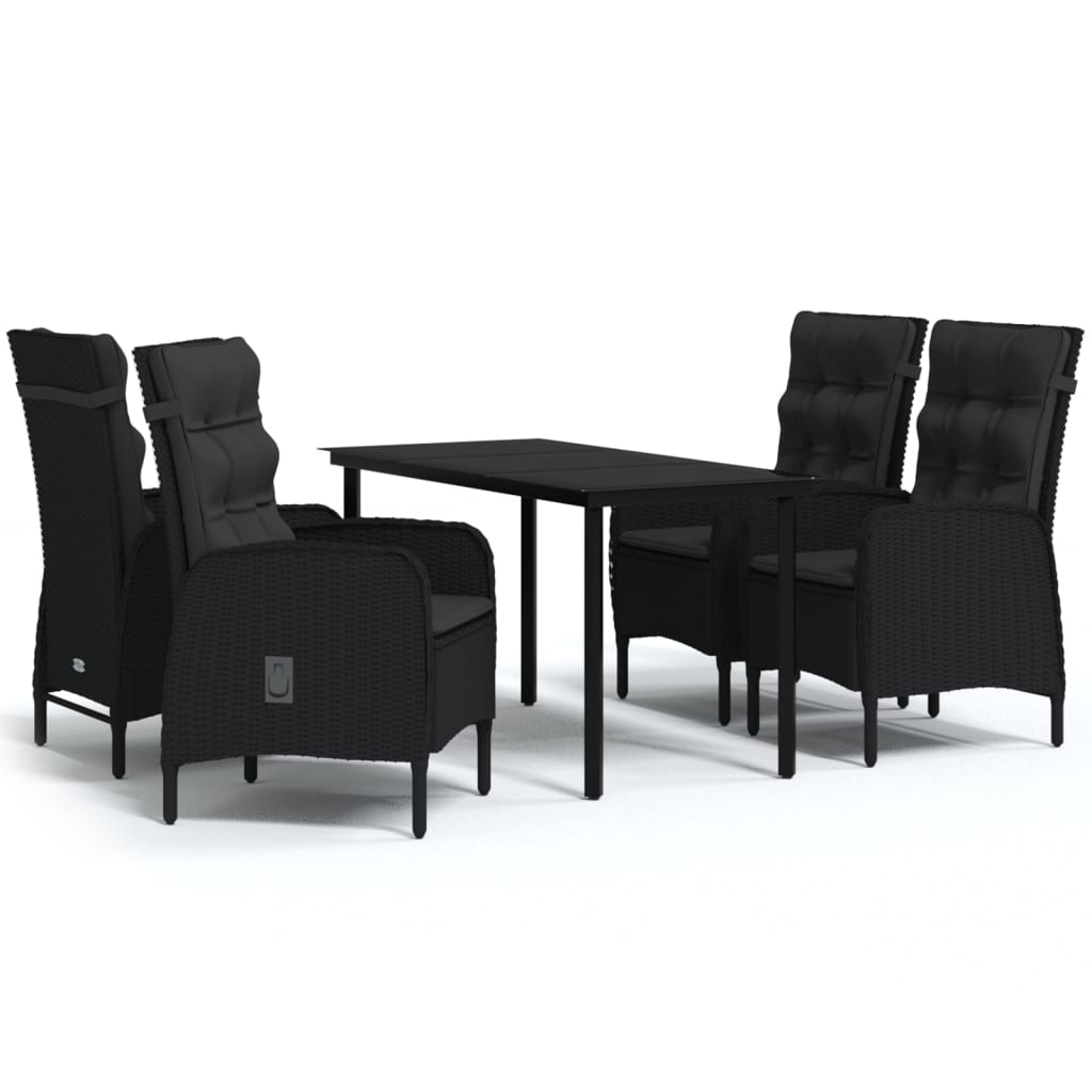 Garden Dining Set Black PE Rattan Medium Seats Many