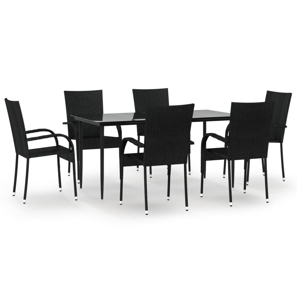Garden Dining Set Black PE rattan Medium Stackable