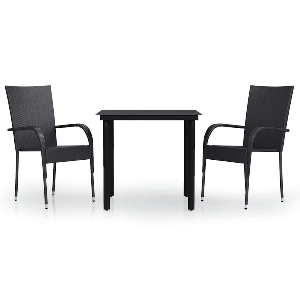 Garden Dining Set Black PE rattan, powder-coated steel, glass