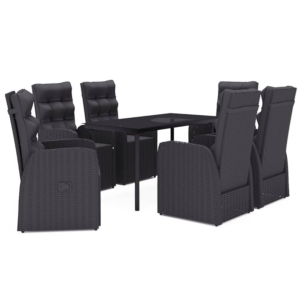 Garden Dining Set Black PE Rattan, Powder-Coated Steel, Glass