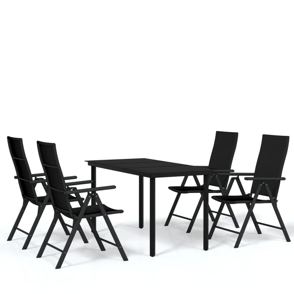 Garden Dining Set Black PE rattan, powder-coated steel, glass
