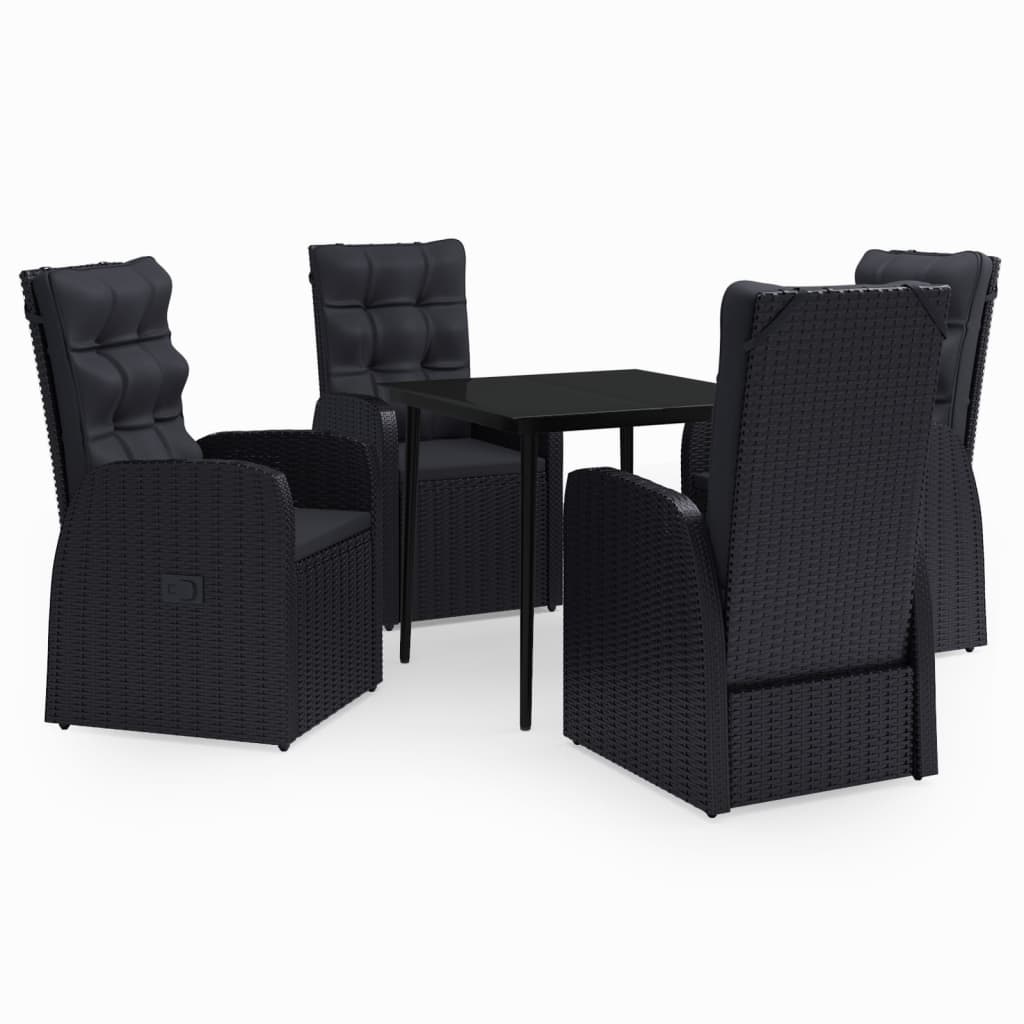 Garden Dining Set Black PE rattan, powder-coated steel, glass