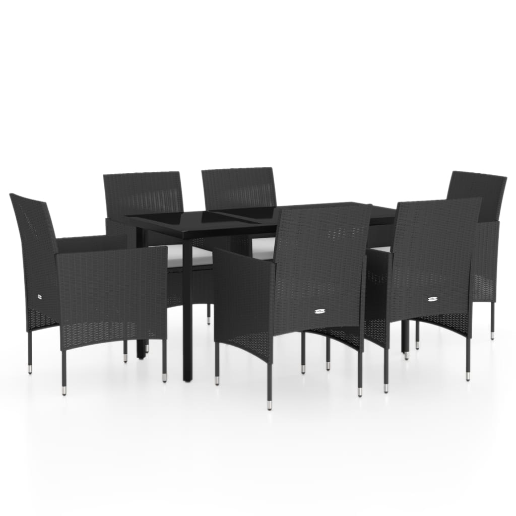 Garden Dining Set Black PE rattan, powder-coated steel, glass