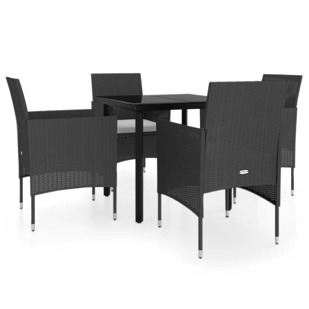 Garden Dining Set Black PE rattan, powder-coated steel, glass