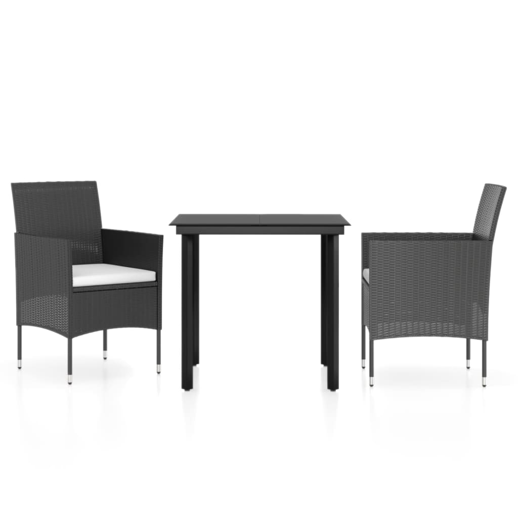 Garden Dining Set Black PE rattan, powder-coated steel, glass
