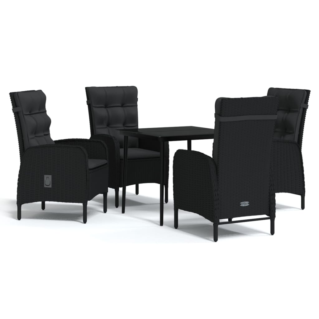 Garden Dining Set Black PE rattan, powder-coated steel, glass Large