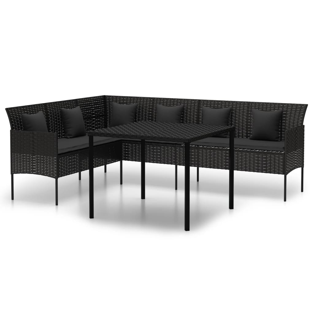 Garden Dining Set Black PE rattan, powder-coated steel Large