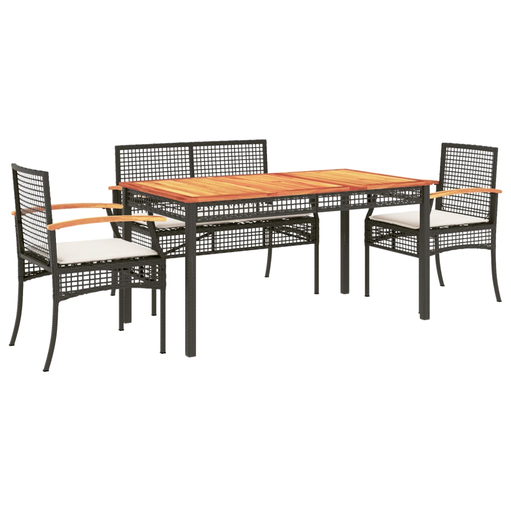 Garden Dining Set Black PE Rattan Removable Covers