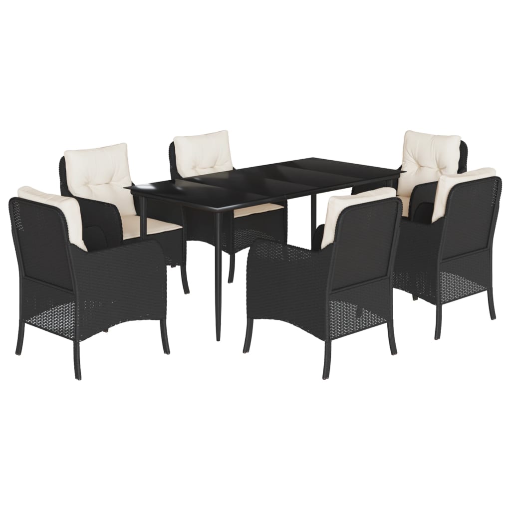 Garden Dining Set Black PE rattan Seats 6 Removable Covers