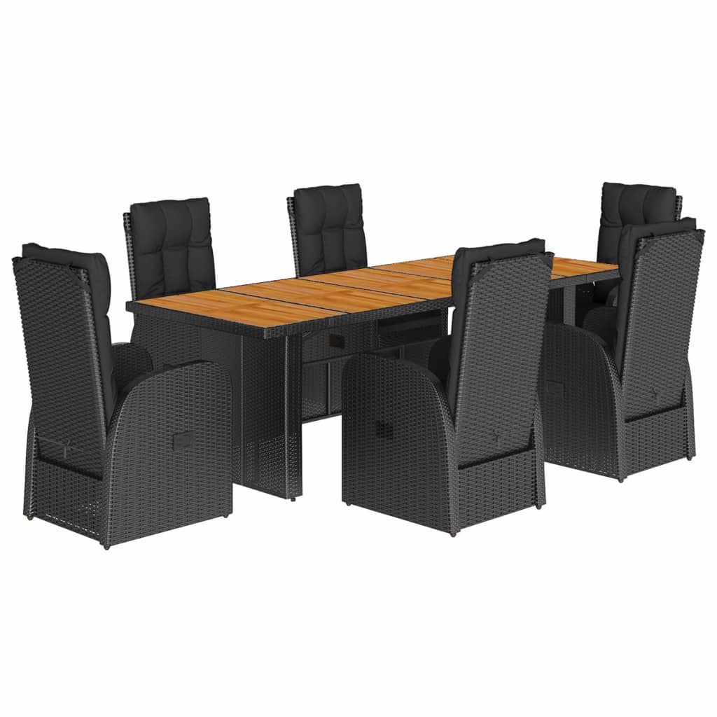 Garden Dining Set Black PE rattan Seats 6 Removable Covers