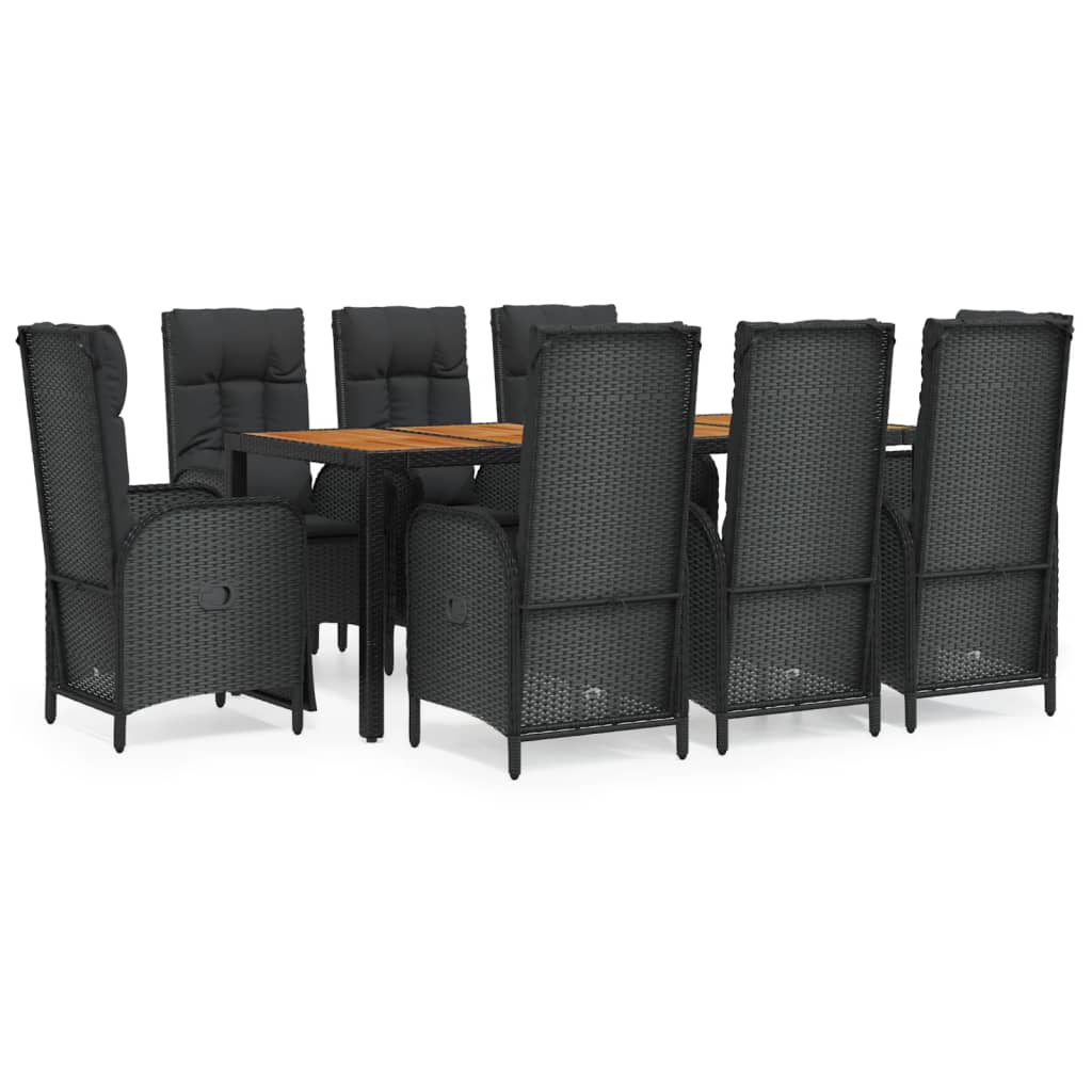 Garden Dining Set Black PE Rattan Set for 8 people