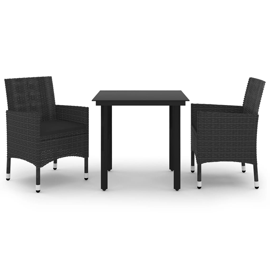 Garden Dining Set Black PE rattan, steel, glass, polyester Medium