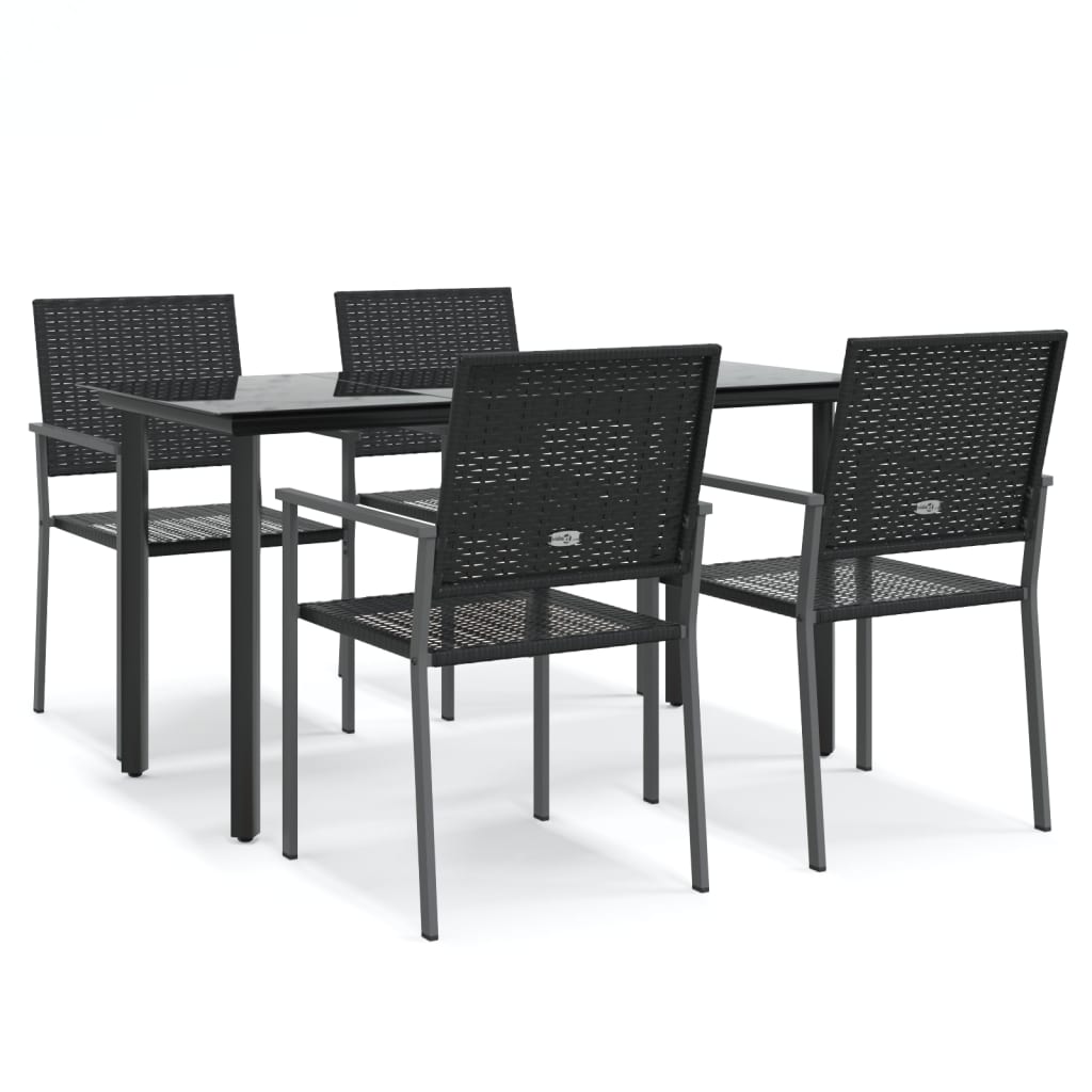 Garden Dining Set Black PE Rattan, Steel, Tempered Glass 5 Piece