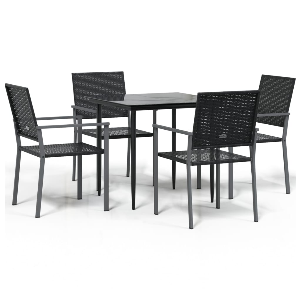 Garden Dining Set Black PE Rattan, Steel, Tempered Glass Standard