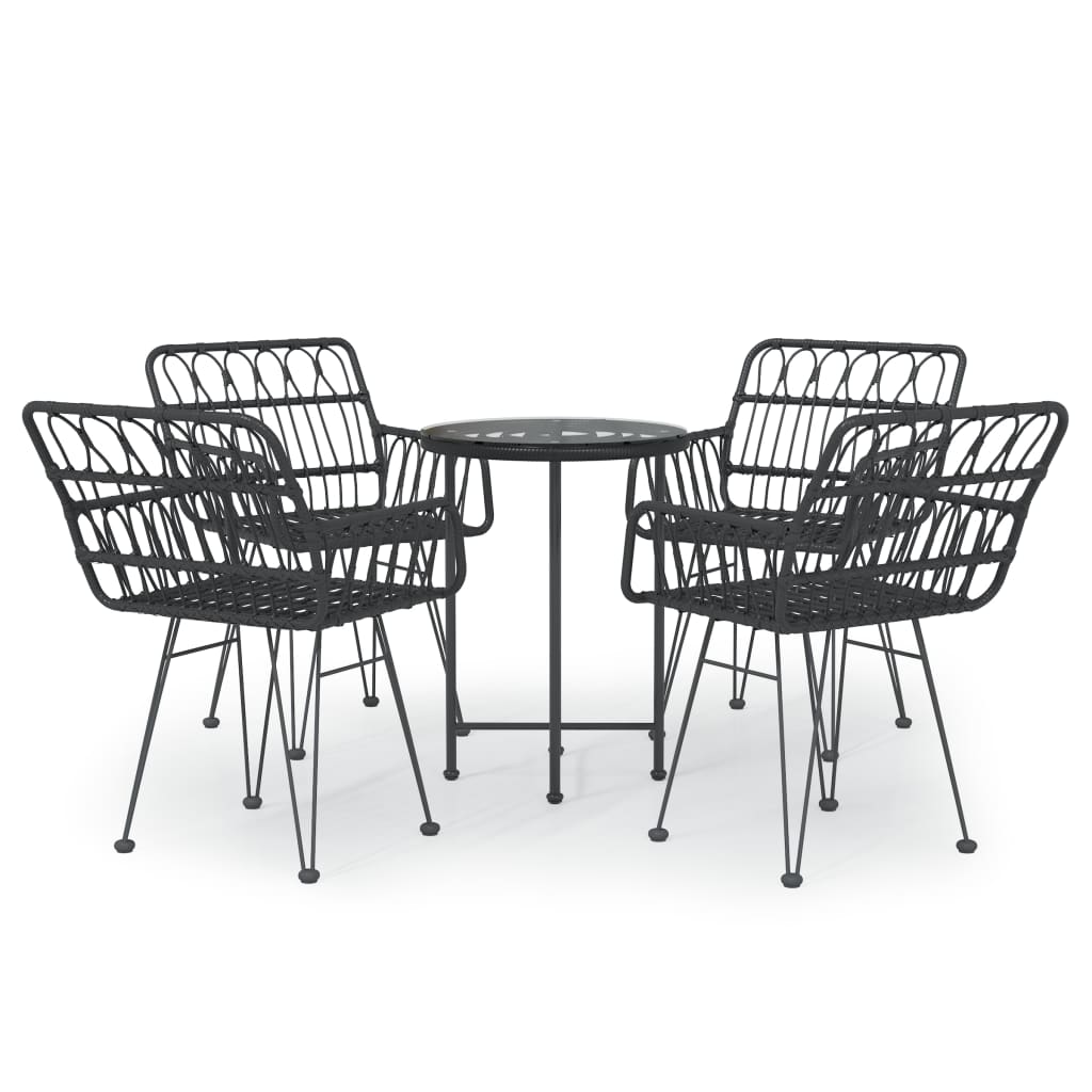 Garden Dining Set Black PE rattan, steel, tempered glass