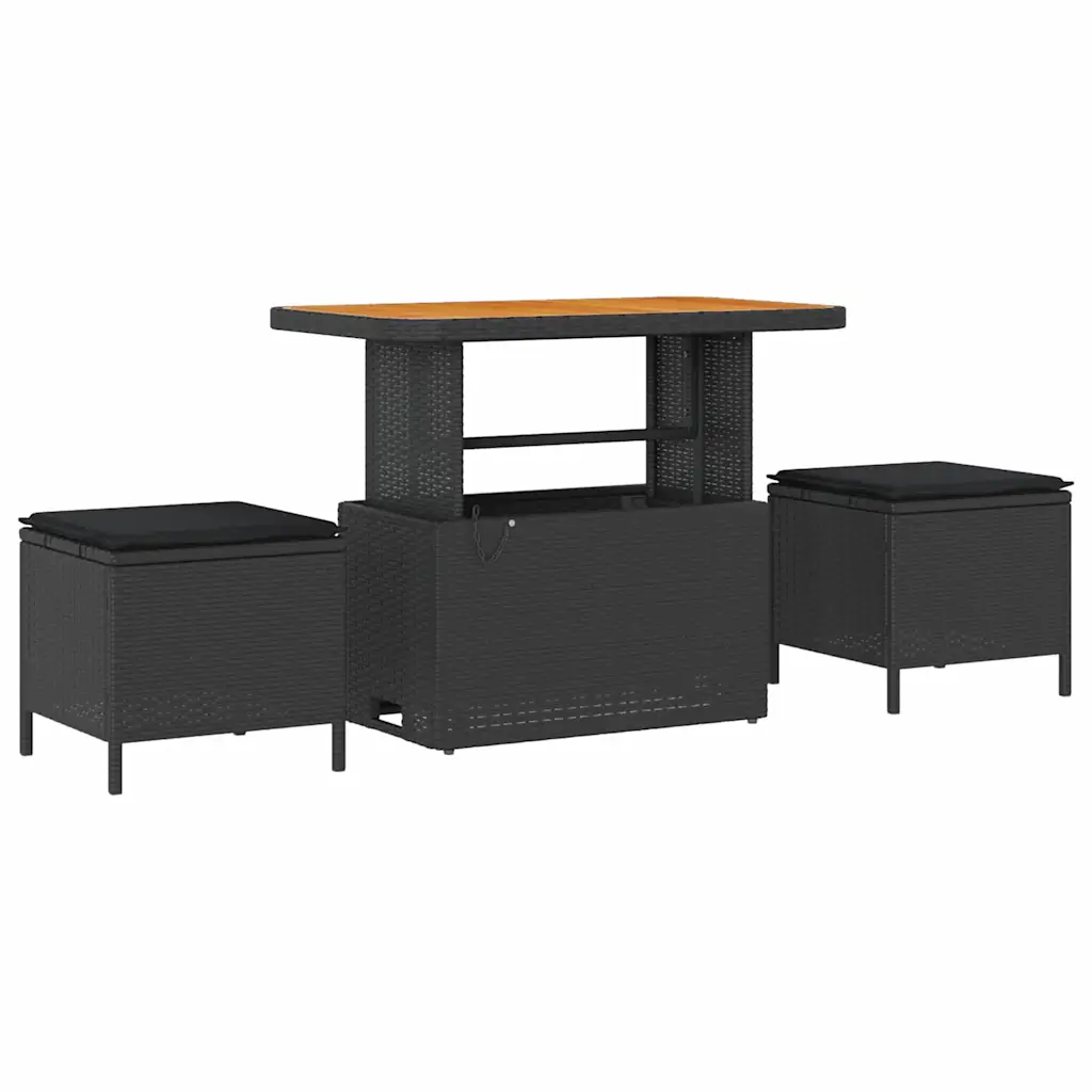 Garden Dining Set Black Poly Rattan
