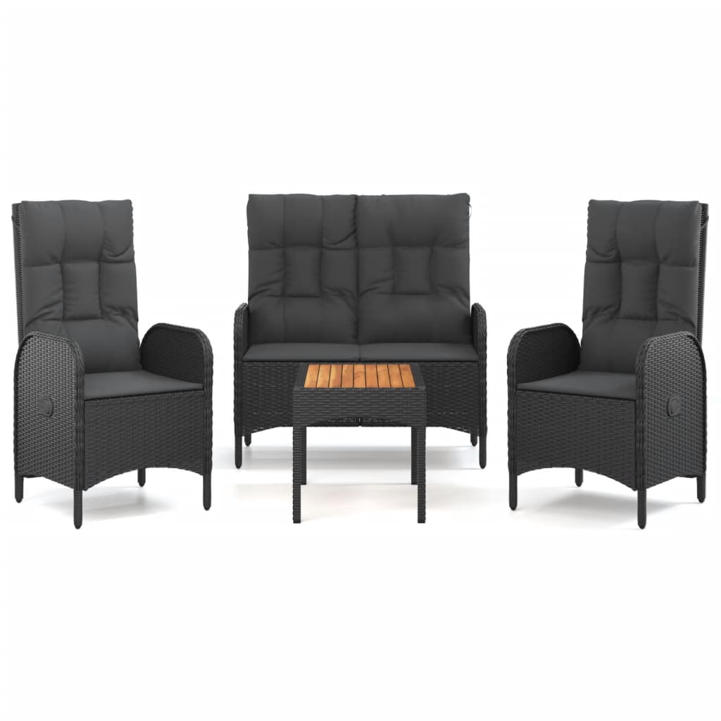 Garden Dining Set Black Poly Rattan 4-piece set