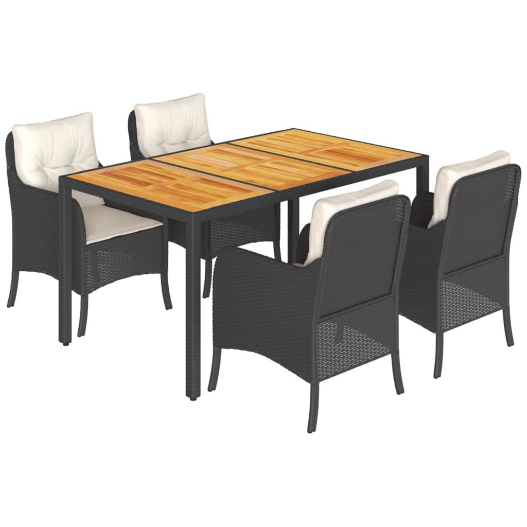 Garden Dining Set Black Poly Rattan 4-seater Removable Covers