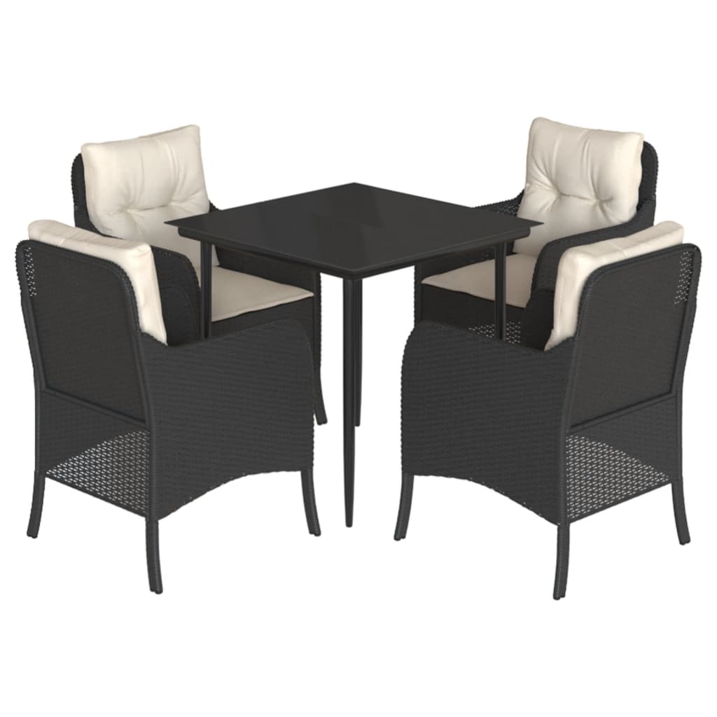 Garden Dining Set Black Poly Rattan 4-seater Removable Covers